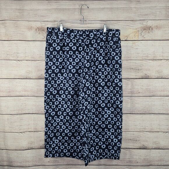 Garnet Hill 100% Linen Cropped Wide Leg Patterned Pants XL Coastal Lagenlook - Picture 1 of 8